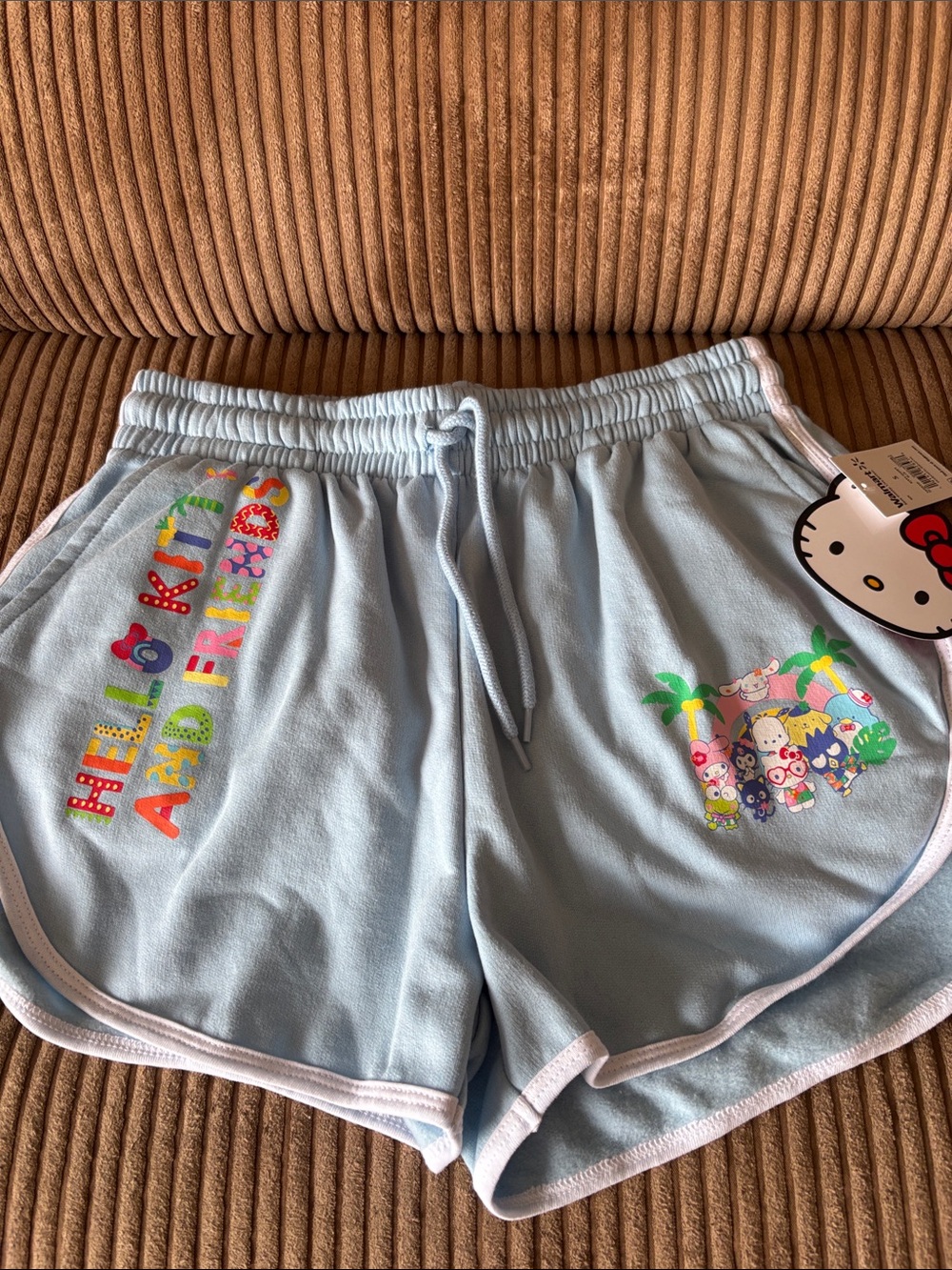 Hello Kitty Light Blue Shorts with Colorful Character Print